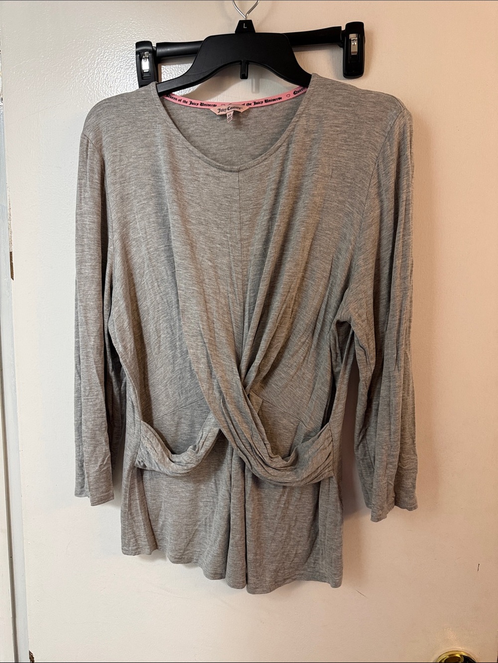 Juicy Couture Heather Gray Twist-Front Long Sleeve Top